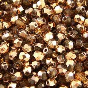 Czeskie koraliki szklane Fire Polish 4mm Copper-Smoky Topaz (40szt.)