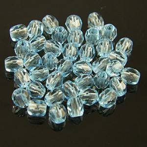 Szklane koraliki czeskie Fire Polish 4mm Aquamarine (40szt.)