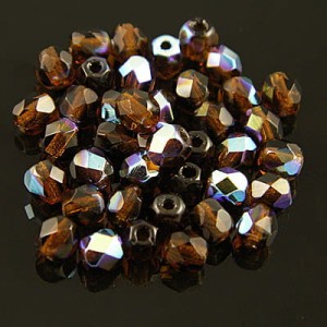 Koraliki Fire Polish ze szkła 4mm Dark Topaz AB (40szt)