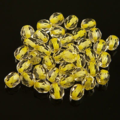 Koraliki Fire Polish ze szkła 4mm Yellow Lined-Crystal (40szt.)