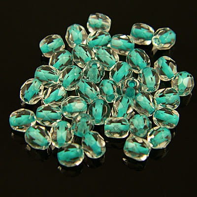 Koraliki Fire Polish ze szkła 4mm Green Turquoise Lined-Crystal (40szt.)