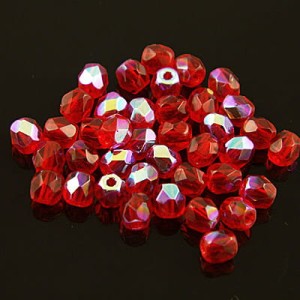Czeskie koraliki szklane Fire Polish 4mm Siam Ruby AB (40szt.)