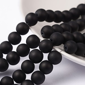 Koraliki szklane kulki oszronione 8mm czarne (100szt.)
