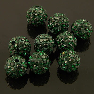 Kula Shamballa ze szklanymi cyrkoniami 10mm szmaragdowa (1szt.)
