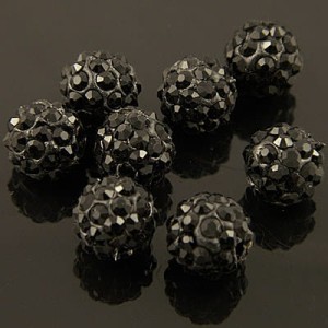 Kula Shamballa ze szklanymi cyrkoniami 10mm czarna (1szt.)