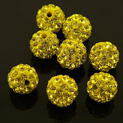 Kula Shamballa ze szklanymi cyrkoniami 10mm żółta (1szt.)