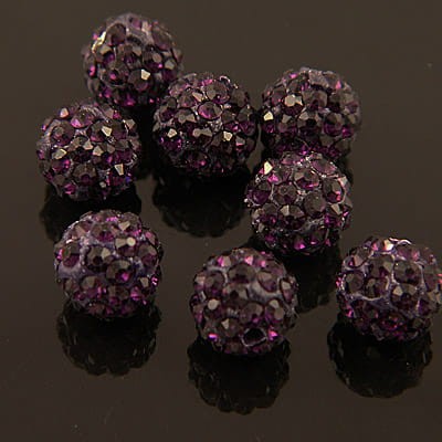 Kula Shamballa ze szklanymi cyrkoniami 10mm ametystowa (1szt)