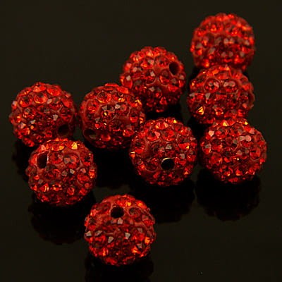 Kula Shamballa ze szklanymi cyrkoniami 10mm czerwona (1szt)