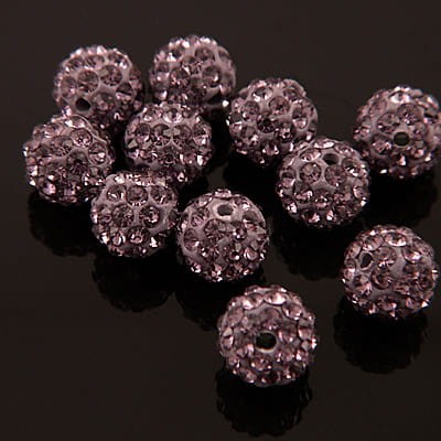 Kula Shamballa ze szklanymi cyrkoniami 10mm jasny ametyst (1szt.)