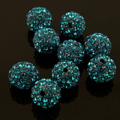 Kula Shamballa ze szklanymi cyrkoniami 10mm turkusowa (1szt.)