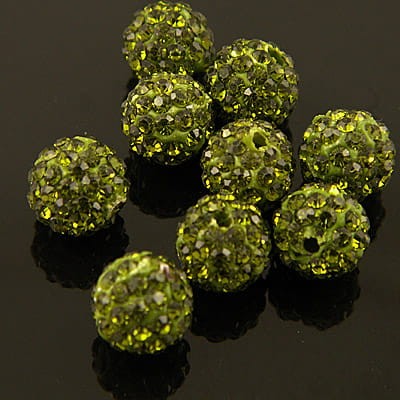 Kula Shamballa ze szklanymi cyrkoniami 10mm oliwkowa (1szt)