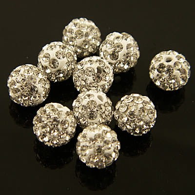 Kula Shamballa ze szklanymi cyrkoniami 10mm Crystal (1szt)