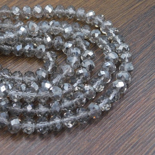 Oponki fasetowane ze szkła 8x5mm jasne szare z połyskiem (20szt)
