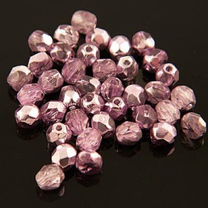 Czeskie koraliki szklane Fire Polish 4mm Coated 1/2 Silver/Plum (40szt.)