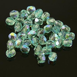 Czeskie koraliki szklane Fire Polish 4mm Light Teal AB (40szt.)