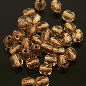 Koraliki Fire Polish ze szkła 4mm Copper Line-Smoky Topaz (40szt.)