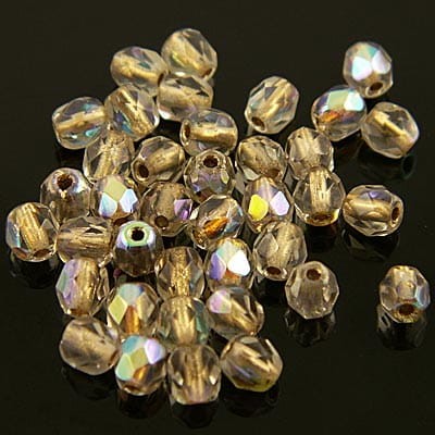 Koraliki Fire Polish ze szkła 4mm Copper Line-Crystal AB (40szt.)