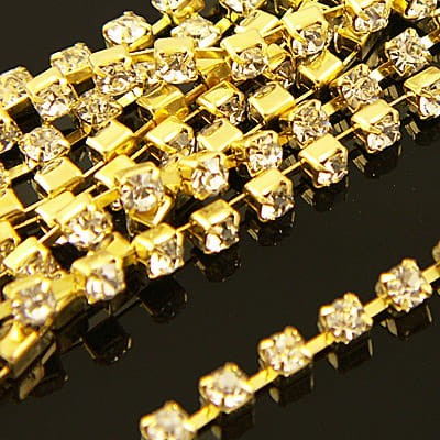 Taśma metalowa złota 2.5mm z cyrkoniami przezroczystymi (20cm)