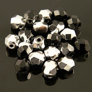 Koraliki Fire Polish ze szkła 4mm Silver 1/2 Coated Jet (40szt.)