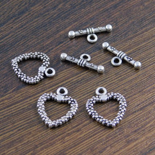 Zapięcie serce z metalu 19x15mm ciemne srebrne (2kpl)