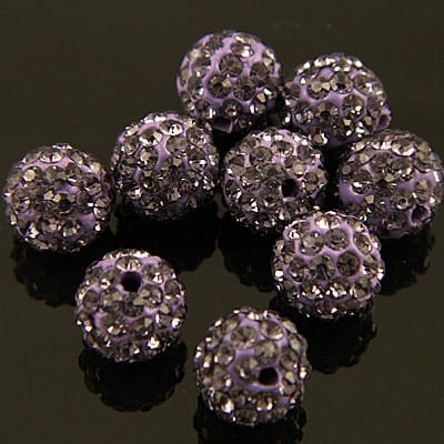 Kula Shamballa ze szklanymi cyrkoniami 10mm fioletowa (1szt.)