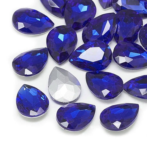 Kaboszon łza fasetowana ze szkła 18x13x5mm szafirowy (1szt.)