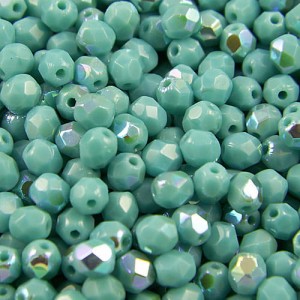 Czeskie koraliki szklane Fire Polish 4mm Opaque-Turquoise AB (40szt.)