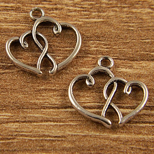 Zawieszka serca z metalu 19x19mm ciemna srebrna (4szt)