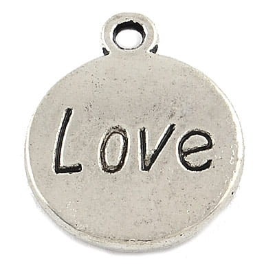 Zawieszka Love z metalu 18x15mm ciemna srebrna (4szt)