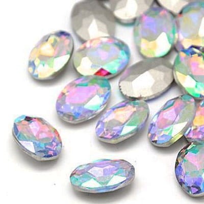 Kaboszon owal fasetowany ze szkła 18mmx13mm Crystal AB (1szt)