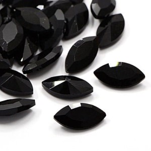 Kaboszon markiza szklana fasetowana 18x9mm czarna nieprzezroczysta (1szt.)