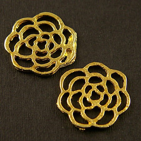 Zawieszka róża z metalu 16mmx15.5mm złota (4szt)