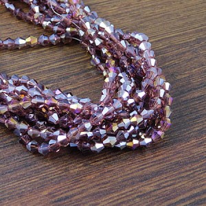 Kryształki bicone ze szkła 4mm śliwkowe AB (85szt.)