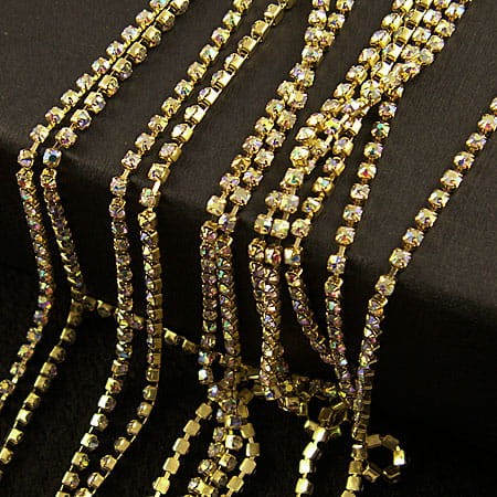 Taśma metalowa złota 2mm z cyrkoniami przezroczyste AB (20cm)