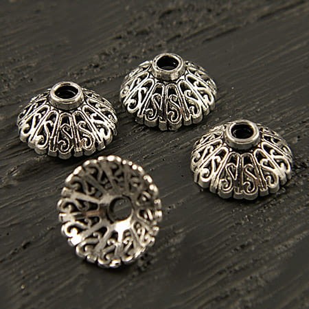 Nakładka z metalu ażurowa 14mmx6.5mm ciemna srebrna (4szt)