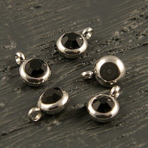 Zawieszka z cyrkonią 9x6.5mm stal chirurgiczna ciemna srebrna (1szt.)