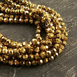 Kulki ze szkła fasetowane 4mm ciemno złote metaliczne (90szt.)