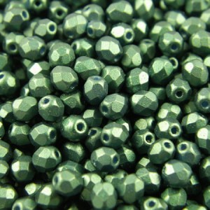 Czeskie koraliki szklane Fire Polish 4mm Gold Shine Emerald (40szt.)