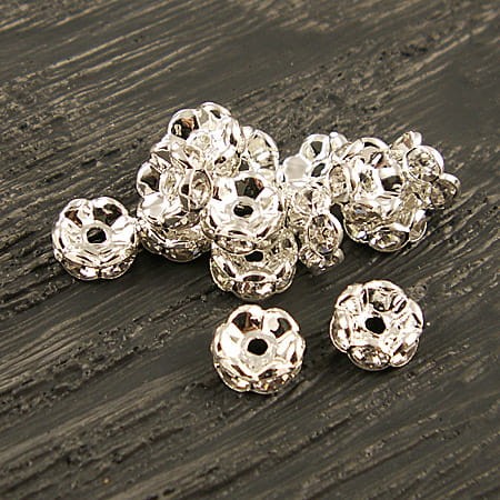 Przekładka z metalu z cyrkoniami 8x3.8mm srebrno-przezroczysta (1szt.)