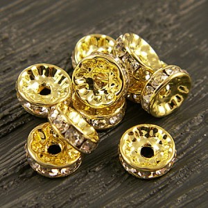 Przekładka z metalu z cyrkoniami 10x3.5mm złoto-przezroczysta (1szt.)