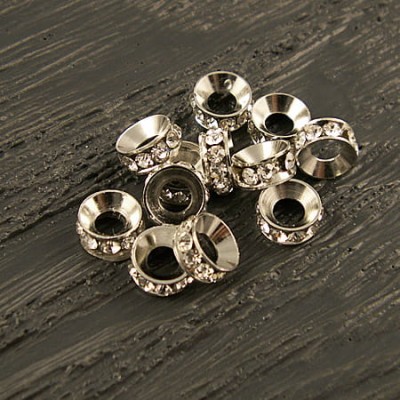 Przekładka z mosiądzu z cyrkoniami 7.5mmx3mm ciemno srebrna-przezroczysta (1szt)