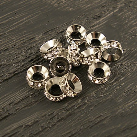 Przekładka z mosiądzu z cyrkoniami 7.5mmx3mm ciemno srebrna-przezroczysta (1szt)