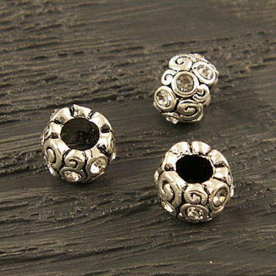 Przekładka z metalu z cyrkoniami 11mmx8mm ciemno srebrno-przezroczysta (1szt)