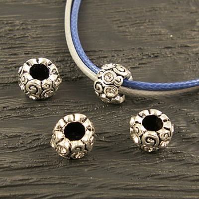 Przekładka z metalu z cyrkoniami 11mmx8mm ciemno srebrno-przezroczysta (1szt)