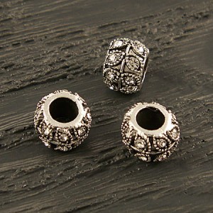 Przekładka z metalu z cyrkoniami 10x7mm antyczne srebrno-przezroczysta (1szt.)