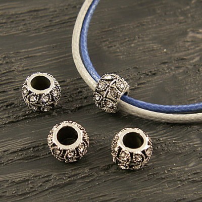 Przekładka z metalu z cyrkoniami 10x7mm ciemno srebrno-przezroczysta (1szt.)