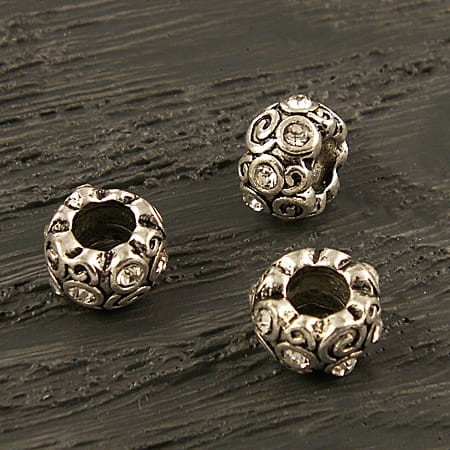 Przekładka z metalu z cyrkoniami 12mmx7mm ciemno srebrno-przezroczysta (1szt)