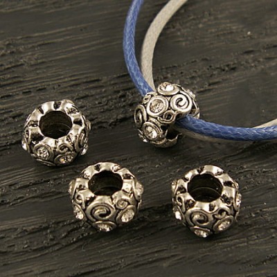 Przekładka z metalu z cyrkoniami 12mmx7mm ciemno srebrno-przezroczysta (1szt)