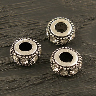 Przekładka z metalu z cyrkoniami 14.5mmx6mm ciemno srebrno-przezroczysta (1szt)