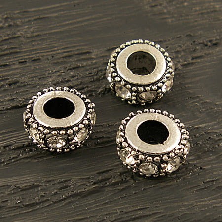 Przekładka z metalu z cyrkoniami 14.5mmx6mm ciemno srebrno-przezroczysta (1szt)